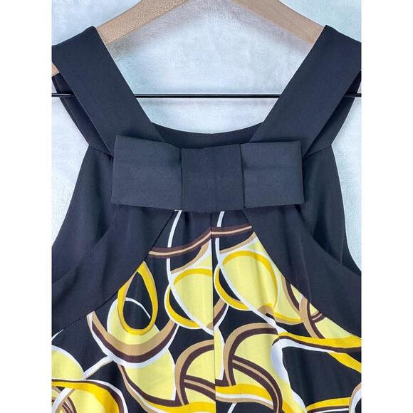 VTG Y2K Alyn Paige Abstract Yellow Black Geometric Midi Dress L Mod Retro - Picture 12 of 13